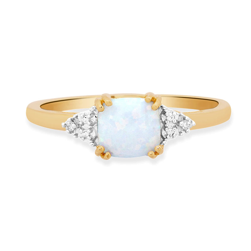 Jewelili Ring with Created Opal and White Diamonds in 10K Yellow Gold View 3