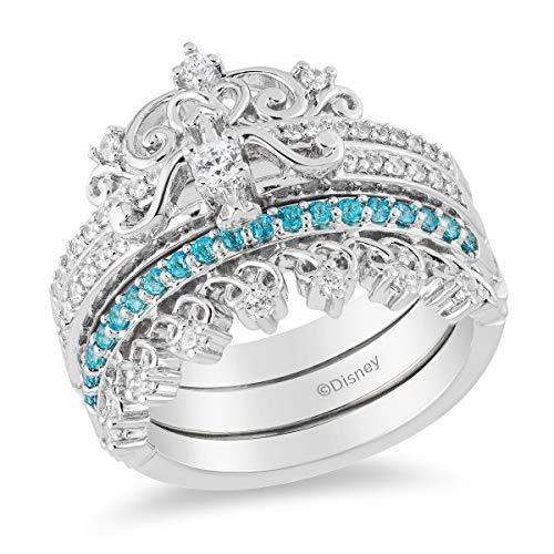 Enchanted Disney Fine Jewelry 10K White Gold with 1/5Cttw Diamond with Paribha Topaz Merida Trio Set Ring