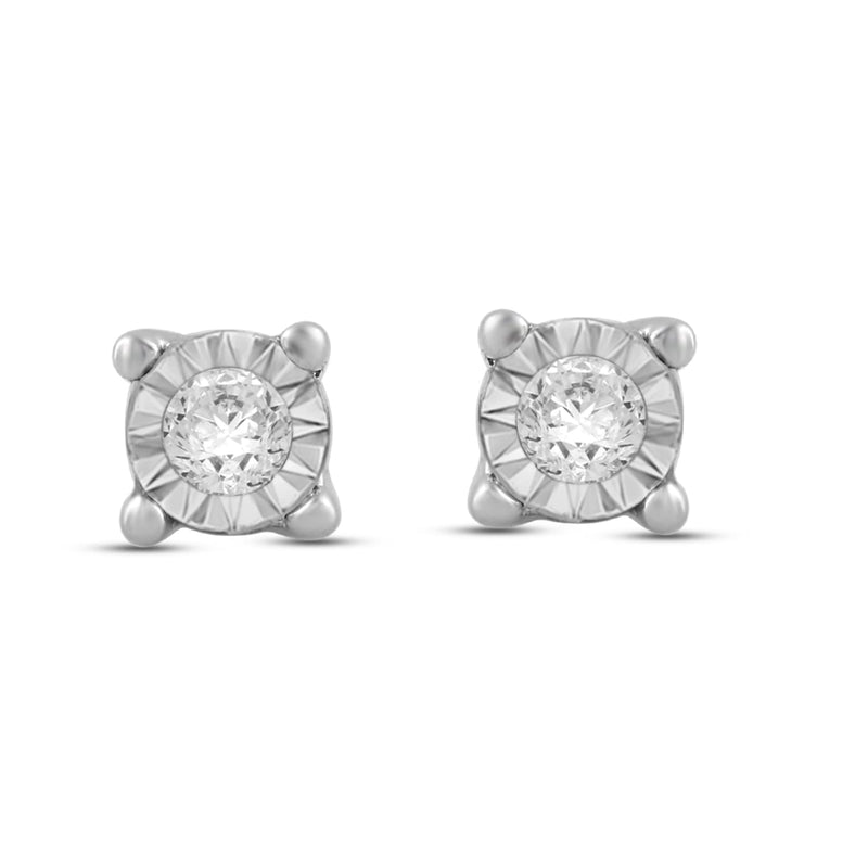 Jewelili Stud Earrings with Natural White Round Shape Diamonds in 10K White Gold view 3