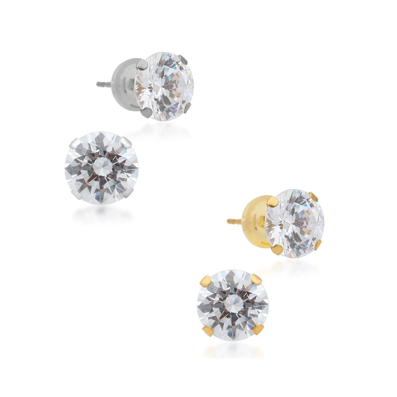 Jewelili Stud Earrings Box Set with Cubic Zirconia in 10K White and Yellow Gold View 1