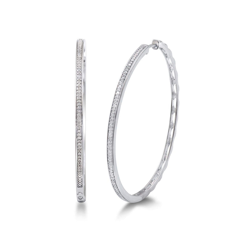 Jewelili Hoop Earrings with Natural White Diamond in Sterling Silver 1/4 CTTW View 1