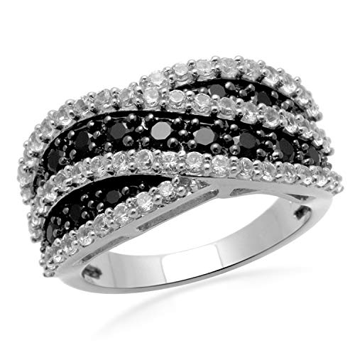 Jewelili Ring with Black Spinel and Created White Sapphire in Sterling Silver View 1