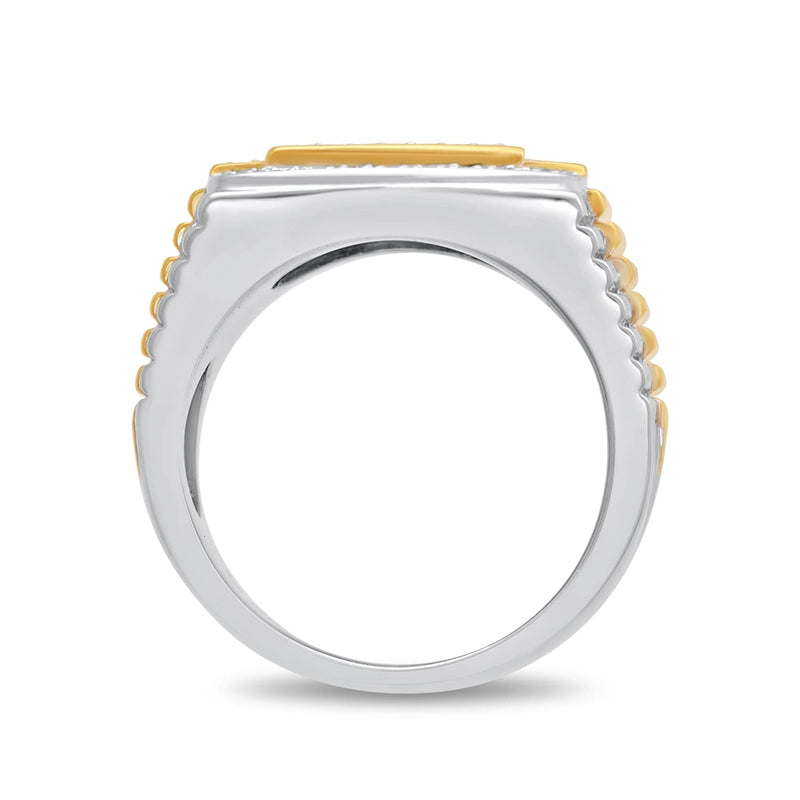 Jewelili Yellow Gold over Sterling Silver With 1/2 CTTW Natural White Round Diamonds Men's Ring