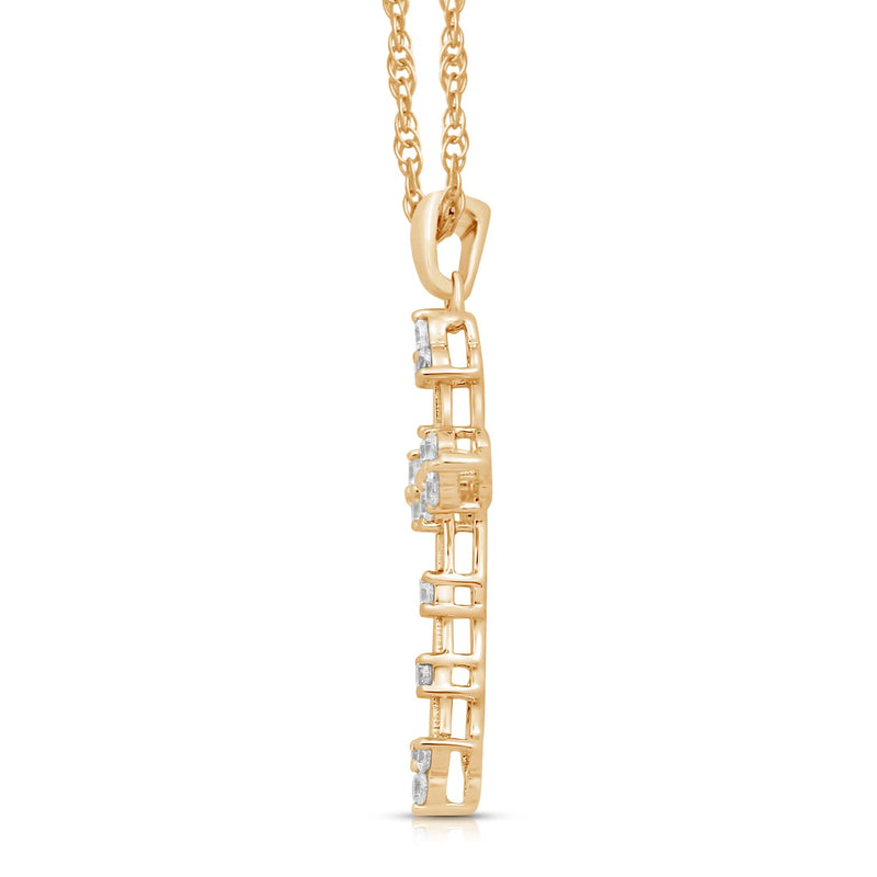 Jewelili Cross Pendant Necklace with Natural White Round Diamonds in 10K Yellow Gold 1/4 CTTW View 2