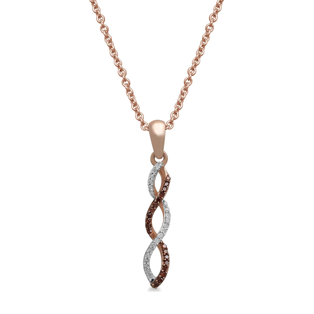 Jewelili Twisted Pendant Necklace With Cognac and Diamonds in 18K Rose Gold over Sterling Silver 