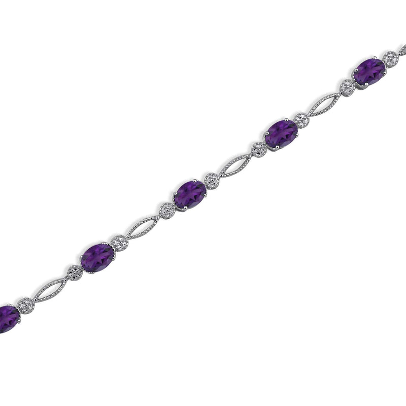 Jewelili Fashion Bracelet with Oval Shape Amethyst in Sterling Silver View 2