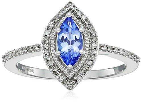 Jewelili Fashion Ring with Marquise Tanzanite and White Diamonds in 10K White Gold 1/6 CTTW
