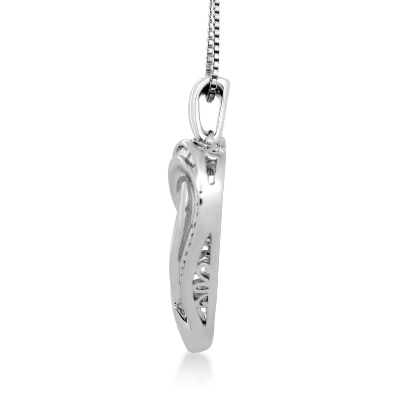 Jewelili Sterling Silver With 1/4 CTTW Round and Tapered Baguette Diamonds Heart Pendant Necklace