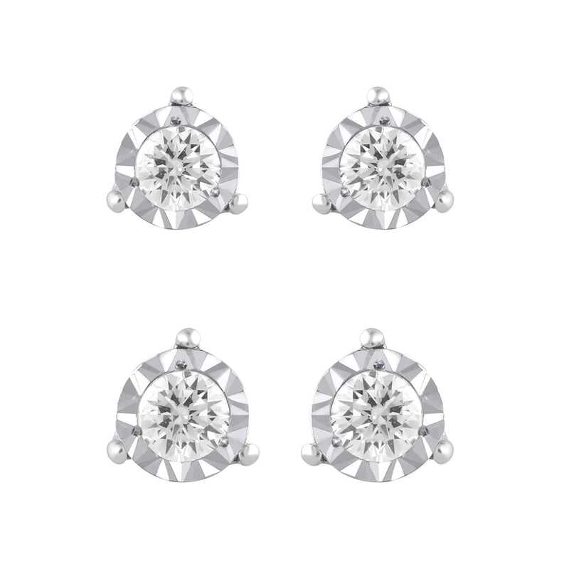 Jewelili Made For You Sterling Silver With Lab Grown Round Diamonds Stud Earrings Two Pairs Jewelry Set