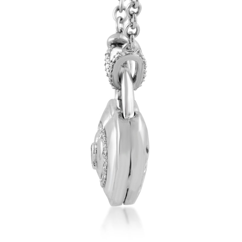 Jewelili Sterling Silver With Natural White Diamonds Heart Lock Key Pendant Necklace