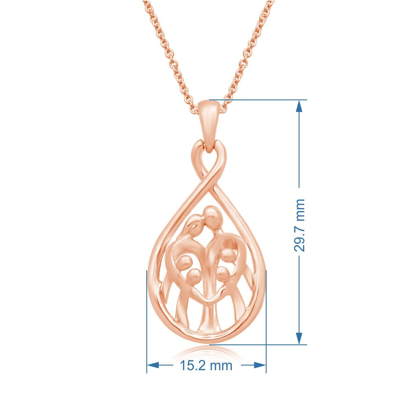 Jewelili Parent and Four Children Family Teardrop Pendant Necklace in 14K Rose Gold over Sterling Silver View 4