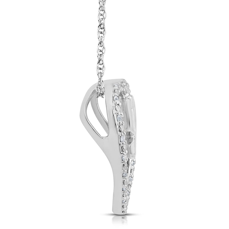 Jewelili Steal Her Heart Pendant Necklace with Natural White Round Diamonds in Sterling Silver 1/10 CTTW View 1