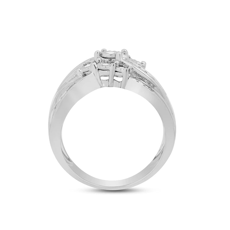 Jewelili Sterling Silver With 1/3 CTTW Natural White Round Diamonds Engagement Ring