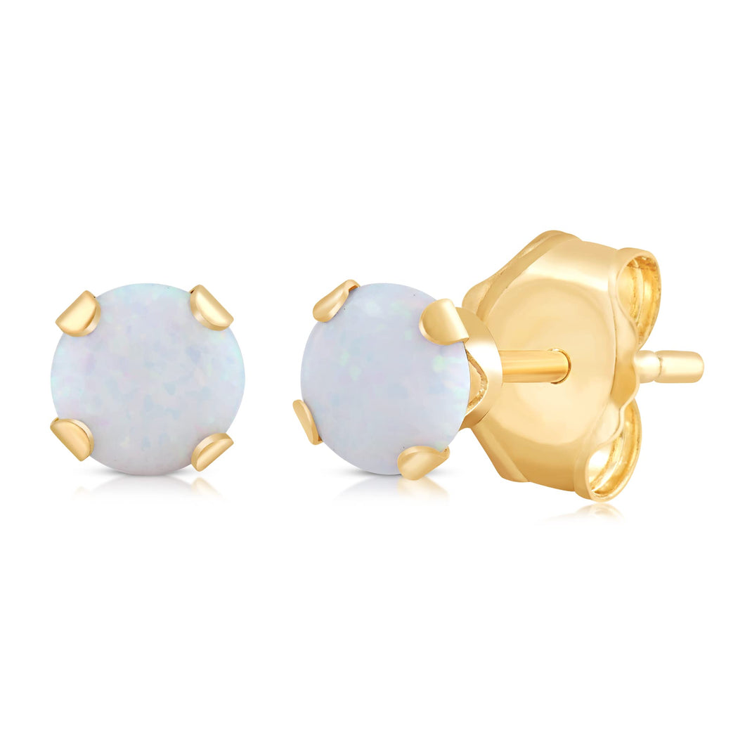 Jewelili Stud Earrings with Round Shape Created Opal over Yellow Gold
