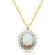 Load image into Gallery viewer, Jewelili Yellow Gold Over Sterling Silver  With Oval Shape and Pear Shape Created Opal and Round Created White Sapphire Pendant Necklace
