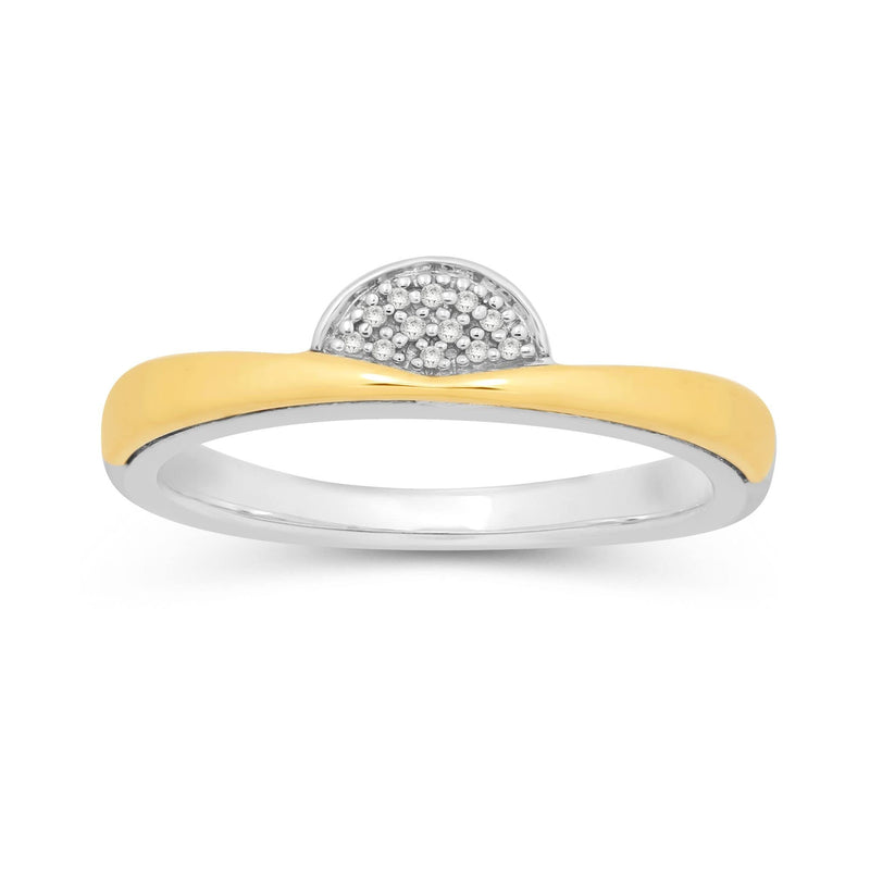 Jewelili Sterling Silver and 10K Yellow Gold With Natural White Diamonds Anniversary Ring