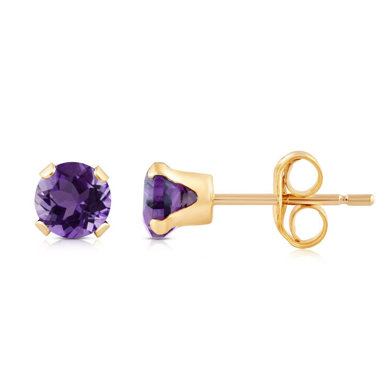 Jewelili Stud Earrings with Round Shape Amethyst in 10K Yellow Gold view 8