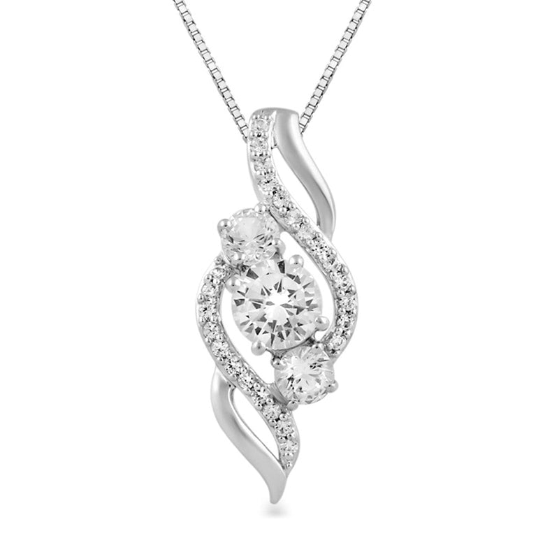 Jewelili Sterling Silver With Created White Sapphire Fashion Pendant Necklace