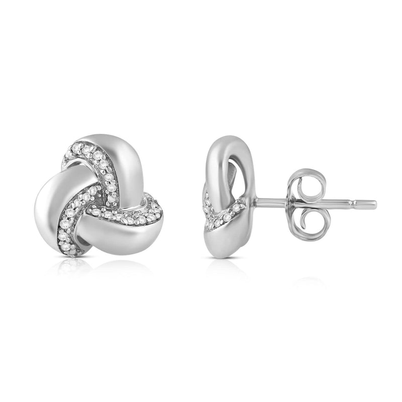 Jewelili Knot Stud Earrings with Diamonds in Sterling Silver 1/10 CTTW View 4