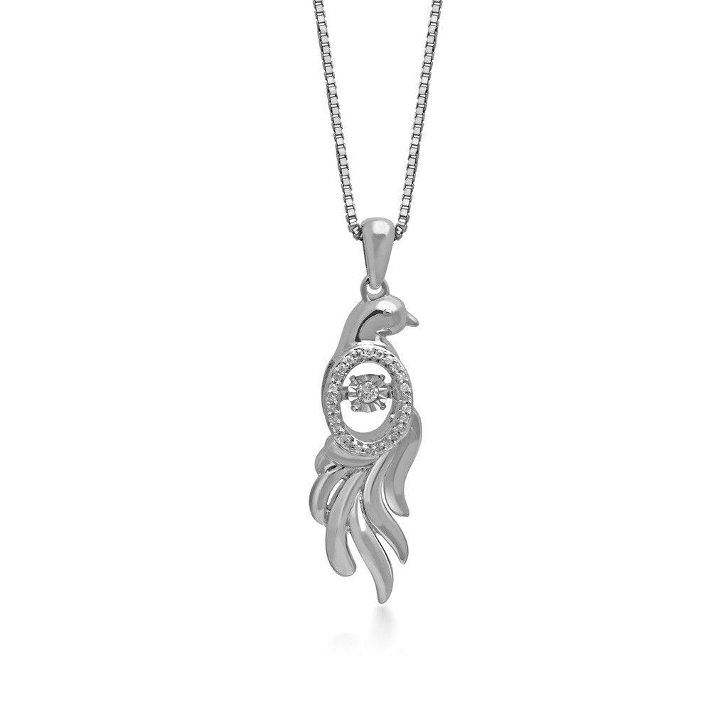 Jewelili Bird Pendant Necklace with Natural White Diamonds in Sterling Silver View 1