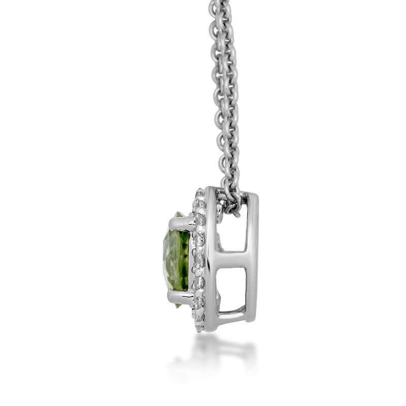 Jewelili Sterling Silver with Round Peridot and Created White Sapphire Halo Pendant Necklace