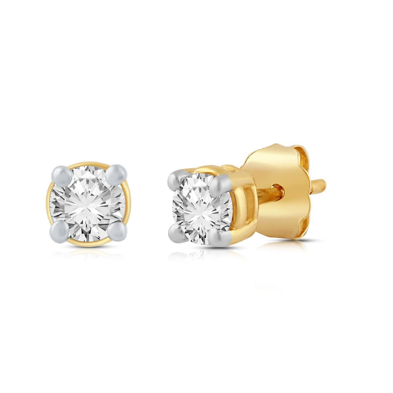 Jewelili Solitaire Stud Earrings with Diamonds in 14K Yellow Gold 1/5 CTTW View 1