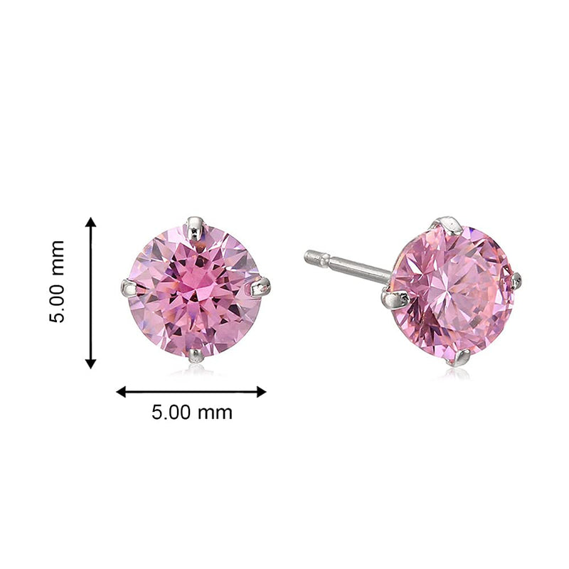 Jewelili Stud Earrings with Pink Cubic Zirconia in 10K White Gold View 2