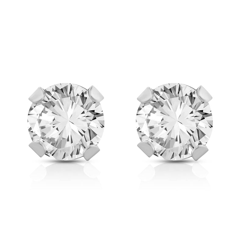 Jewelili Stud Earrings with Created White Sapphire in White Gold view 2