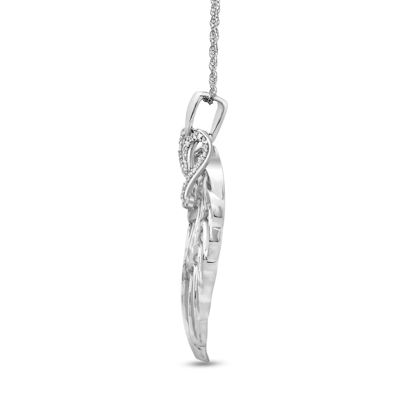 Jewelili Angel Wing Pendant Necklace with Natural White Round Diamonds in Sterling Silver 1/10 CTTW View 1
