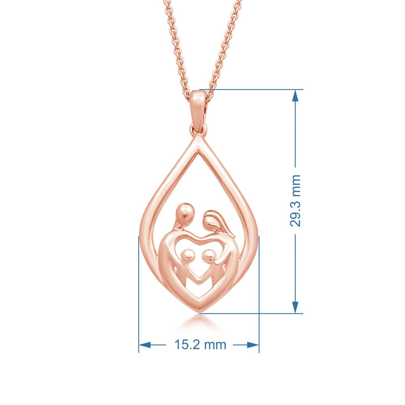 Jewelili Parent and Two Children Teardrop Pendant Necklace in Rose Gold over Sterling Silver View 4