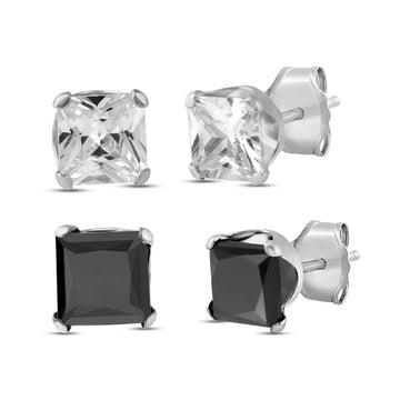 Jewelili 10K White Gold Black and White Cubic