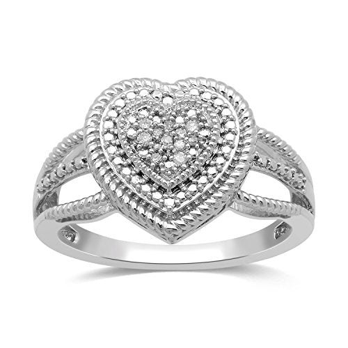 Jewelili Rope Texture Heart Promise Ring with Diamonds in Sterling Silver View 5