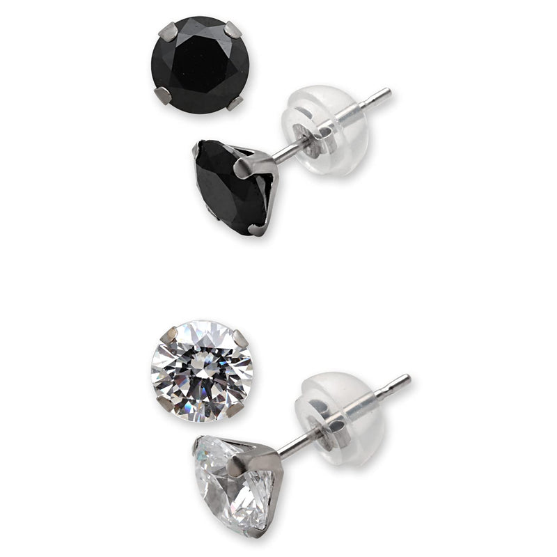 Jewelili Cubic Zirconia Earrings Stud Box Set with Black and White Round in 10K White Gold view 1