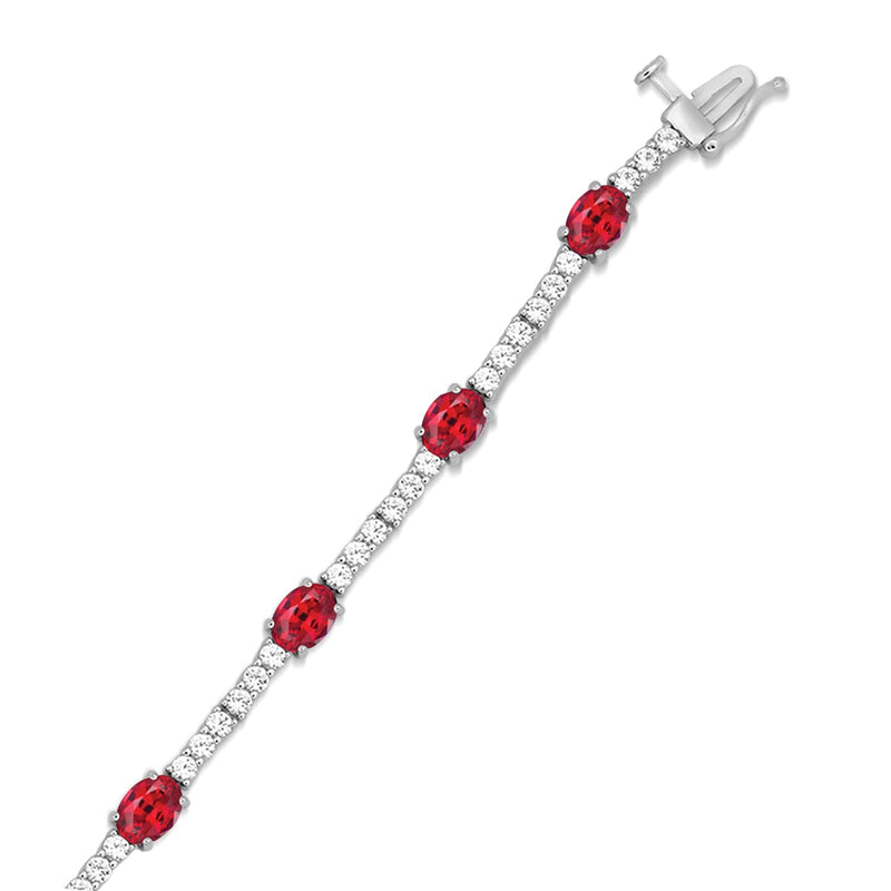 Jewelili Bracelet Created Ruby and Created White Sapphire in Sterling Silver View 1