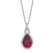 Load image into Gallery viewer, Jewelili 10K White Gold With Created Ruby and Created White Sapphire with Natural White Diamonds Teardrop Pendant Necklace
