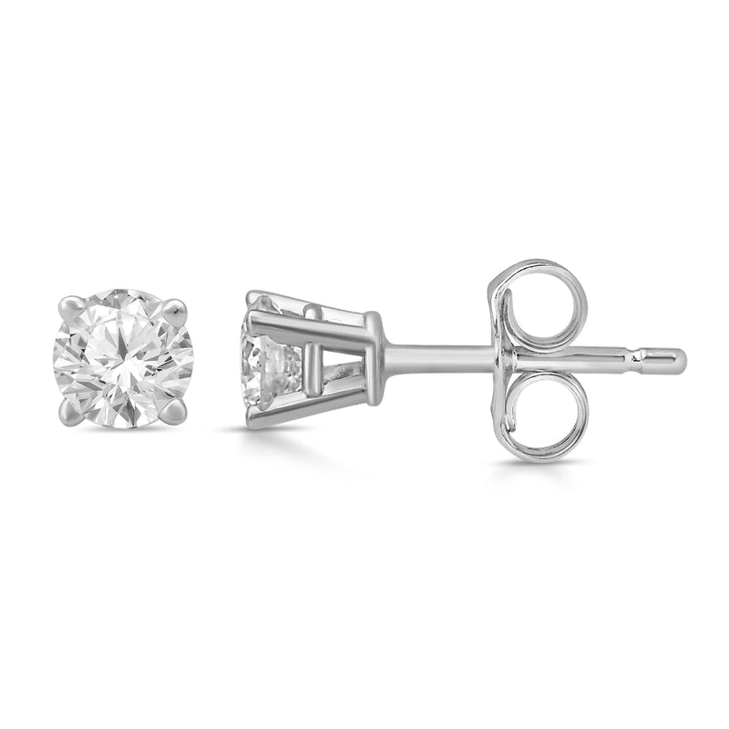Jewelili Stud Earrings with Diamonds in 14K White Gold 1/3 CTTW View 3