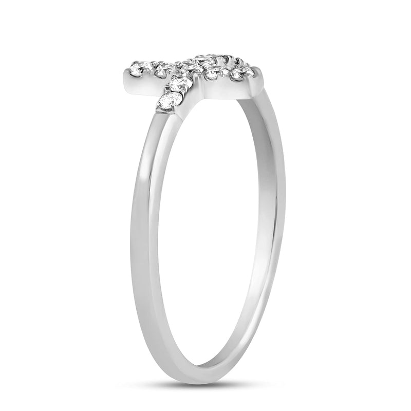 Jewelili Sterling Silver With 1/10 CTTW Natural White Round Diamonds Cross Ring