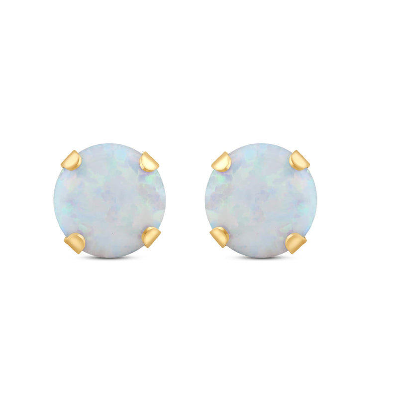 Jewelili Stud Earrings with Round Shape Created Opal in Yellow Gold view 3