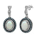 Load image into Gallery viewer, Jewelili Sterling Silver With Oval Created Opal and Blue Topaz and Created White Sapphire Dangle Earrings
