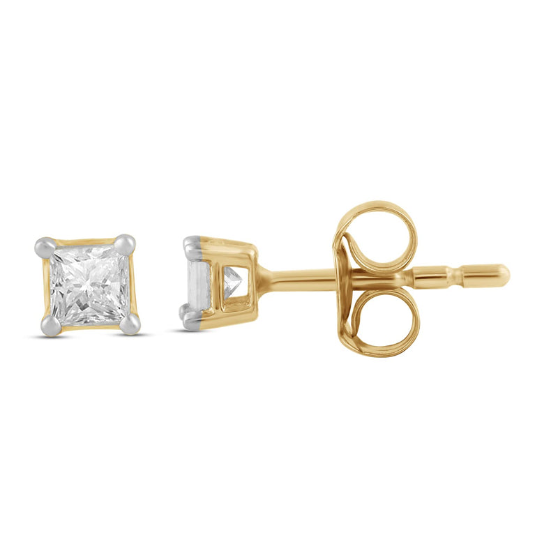 Jewelili Stud Earrings with White Diamonds in 14K Yellow Gold 1/4 CTTW view 4