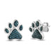 Load image into Gallery viewer, Jewelili Sterling Silver With 1/6 CTTW Treated Blue Diamond Dog Paw Stud Earrings
