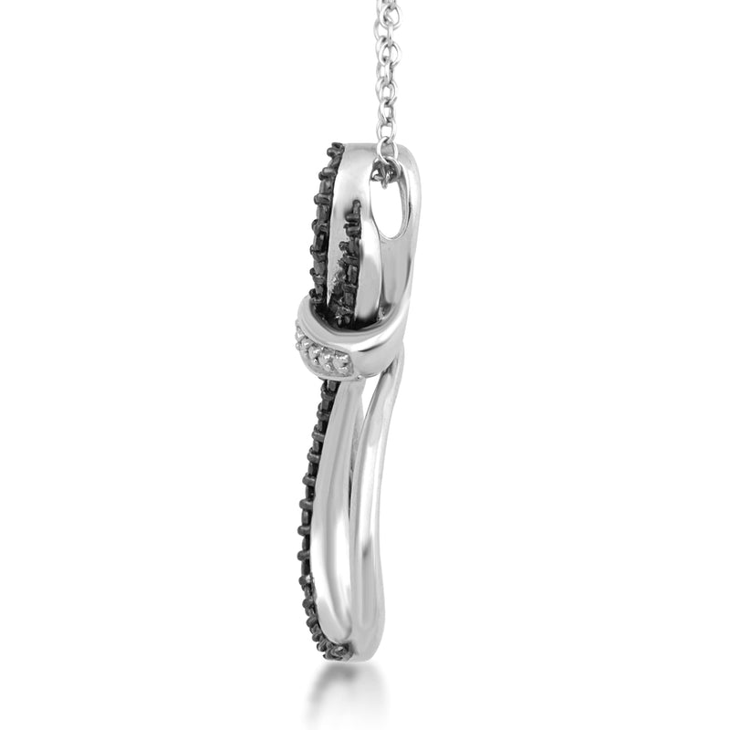 Jewelili Sterling Silver With Treated Black Diamonds and White Diamonds Infinity Twist Pendant Necklace