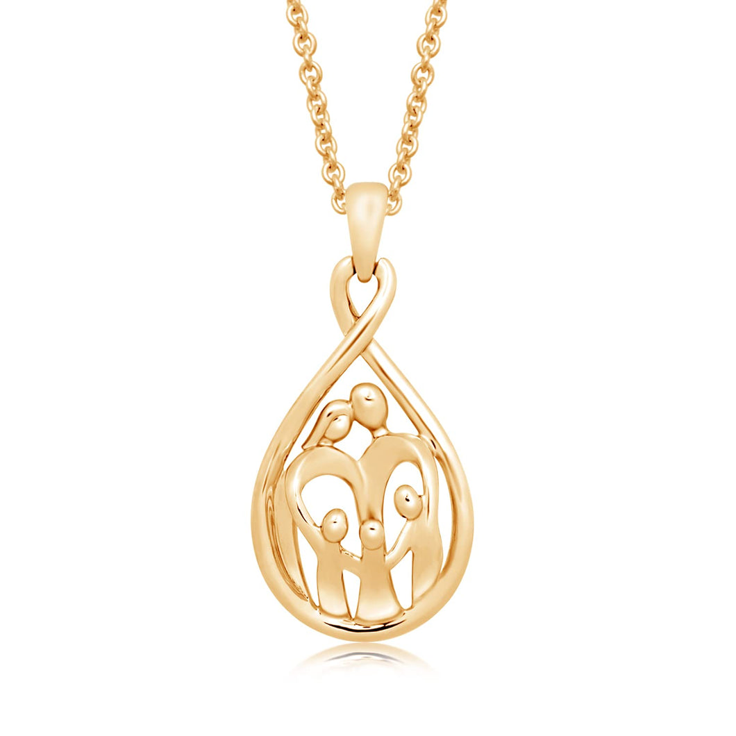 Jewelili Parent and Three Children Family Teardrop Pendant Necklace in 18K Yellow Gold over Sterling Silver View 1