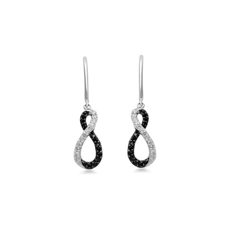 Jewelili Sterling Silver With 1/3 CTTW Treated Black and White Diamonds Infinity Dangle Earrings