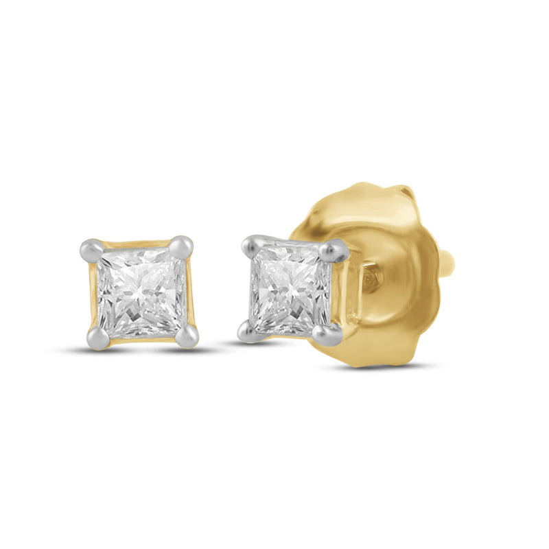 Jewelili Stud Earrings with White Diamonds in 14K Yellow Gold 1/4 CTTW