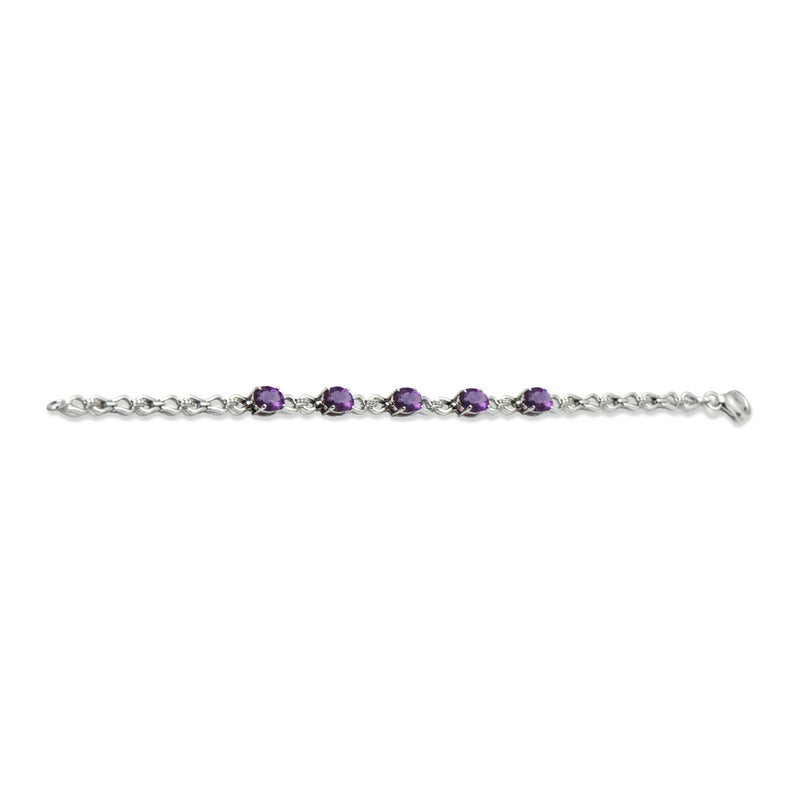Jewelili Bolo Bracelet with Amethyst and Natural White Diamonds in Sterling Silver View 2