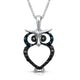 Load image into Gallery viewer, Jewelili Sterling Silver With Treated Blue Diamonds and Treated Black Diamonds Owl Pendant Necklace
