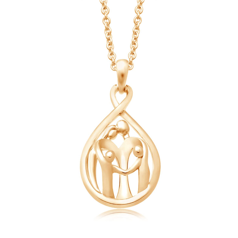 Jewelili Parent and Two Children Family Teardrop Pendant Necklace in 18K Yellow Gold over Sterling Silver View 1