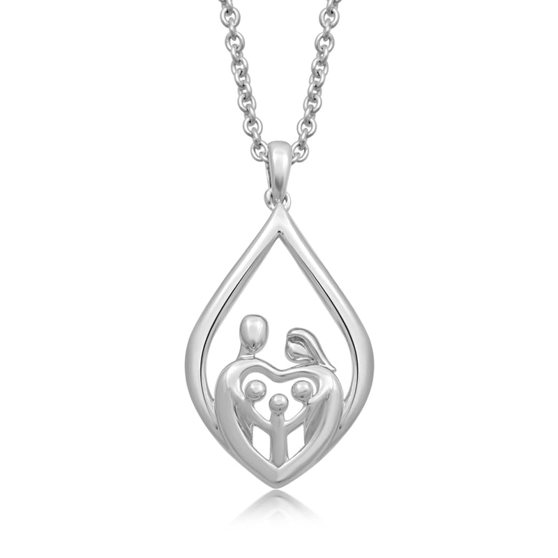 Jewelili Sterling Silver With Parent and Three Children Family Teardrop Necklace Pendant