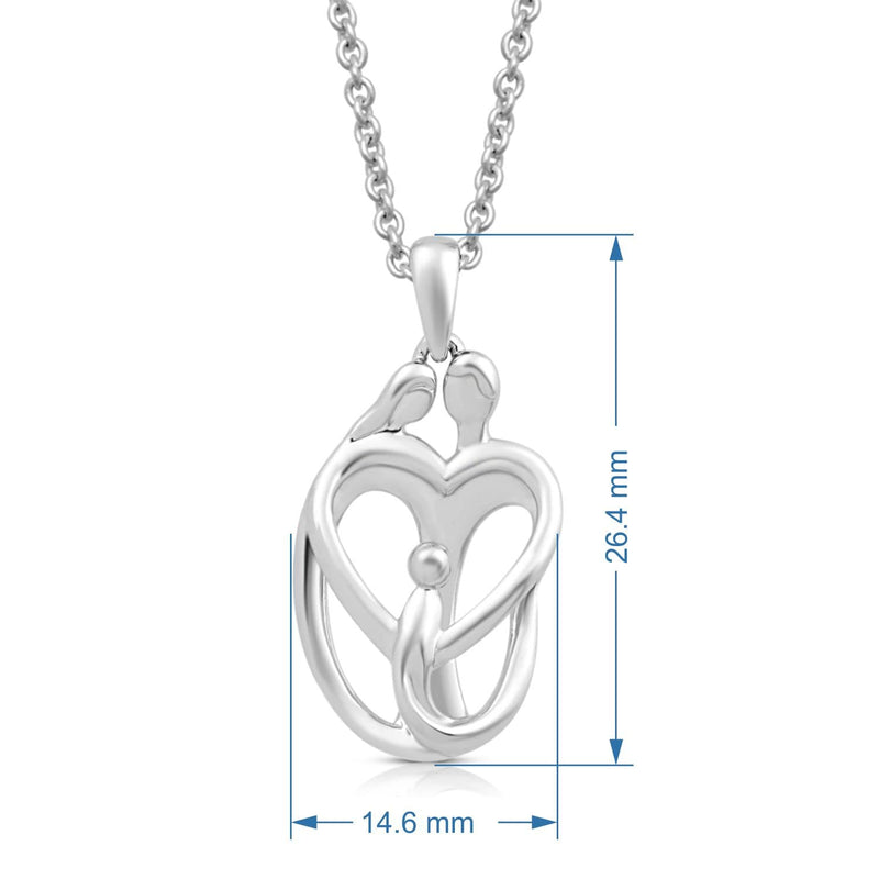 Jewelili Sterling Silver With Parents and One Child Family Heart Pendant Necklace